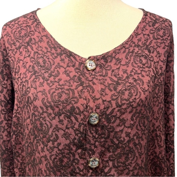 CP Shades Maroon & Black Printed Long Sleeve Button Front Shirt Women’s Medium - Picture 2 of 9